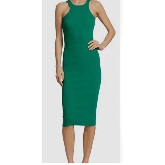 Monse Ribbed BodyCon Midi Dress, Back Cut Out, Green, Sz Small - Picture 2 of 8